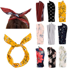 Hapdoo 9Pcs Adjustable Wired Fabric Twist Headbands Floral Boho Bow Headbands for Womens Hair